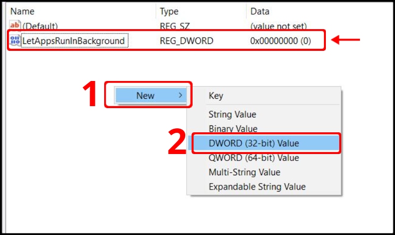 Cách tắt ứng dụng chạy ngầm bằng Registry Editor 3